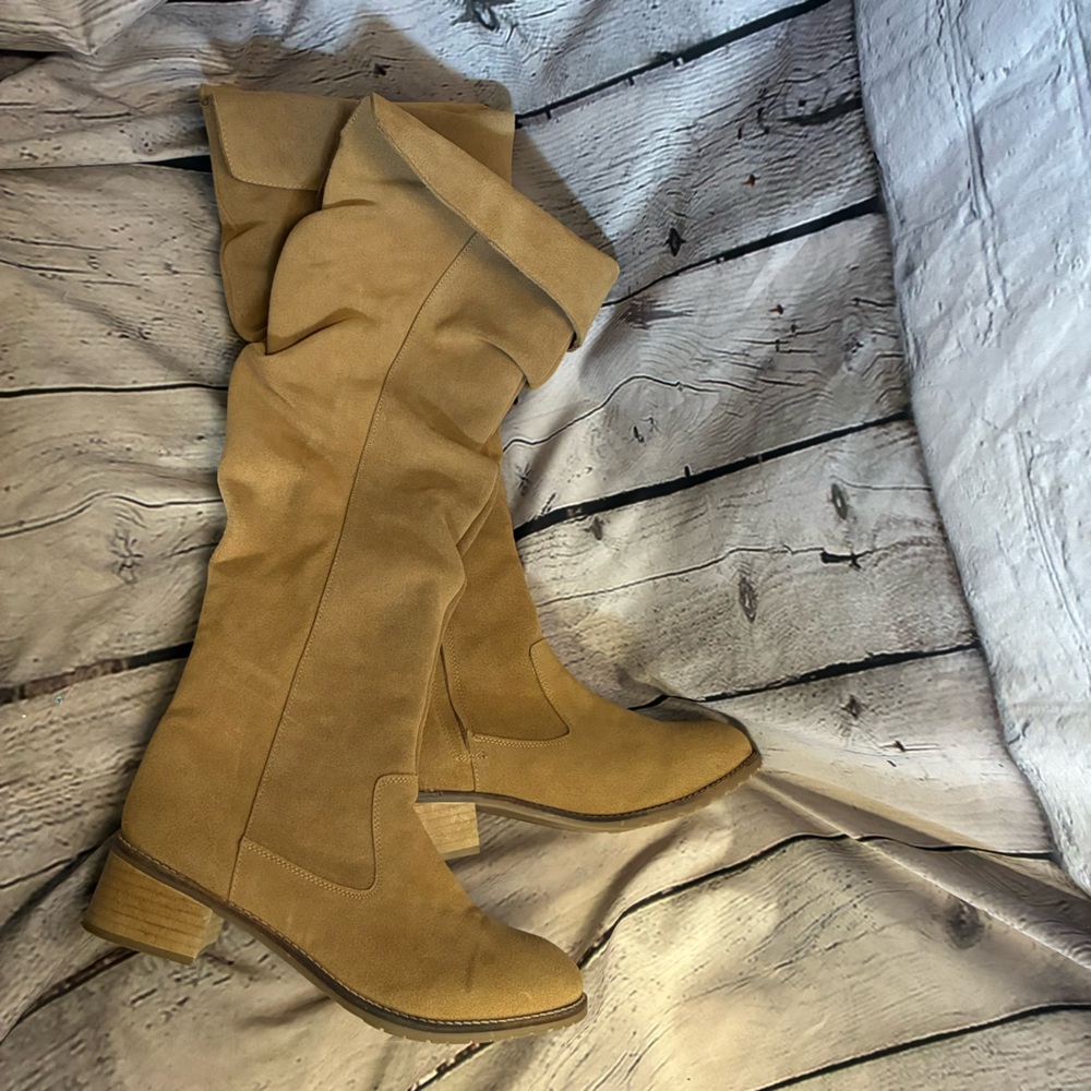 Matisse Womens Tall Tan Slouchy Foldover Suede Zip Up Block Heel Boots Sz 10 GUC